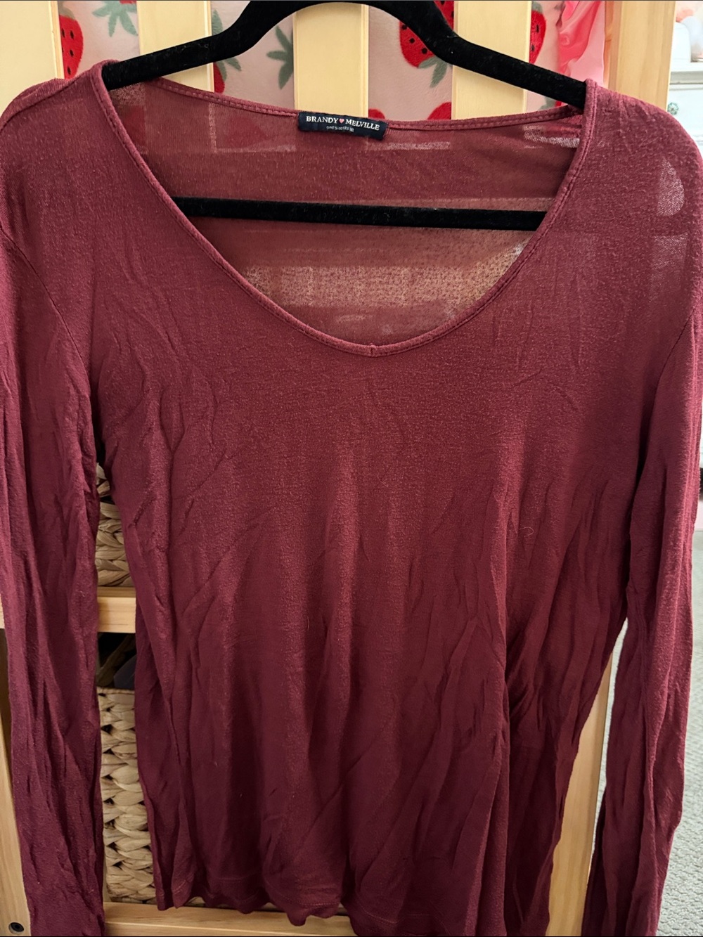 Brandy Melville Burgundy Long Sleeve Scoop Neck Top